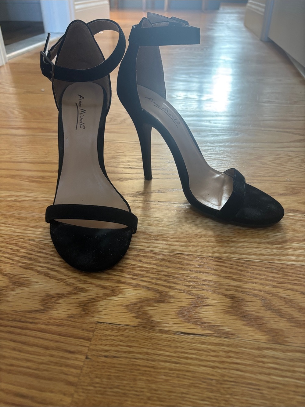 Anne Michelle Black Suede Ankle-Strap Stiletto Heels